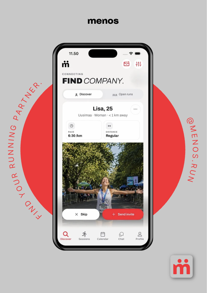 menos app showing a nearby runner you can invite